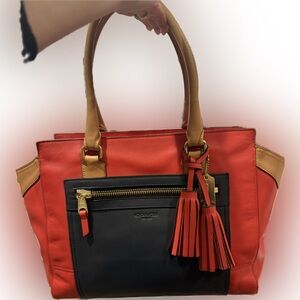 Coach Legacy Candace Colorblock Medium Carryall with Tassel and Tag